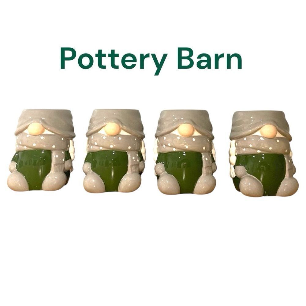 Pottery Barn GNOMETTE gnome shaped ceramic 4 mug Gnome Set